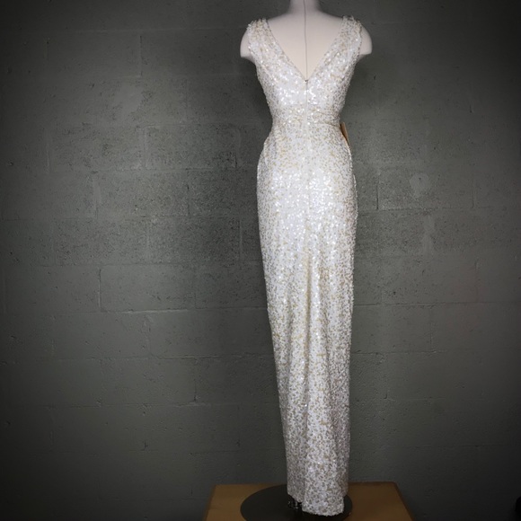 BHLDN Ivory Badgley Mischka Glitz Sequin Wedding Gown Size 0 Sleeveless Lined - Picture 3 of 14